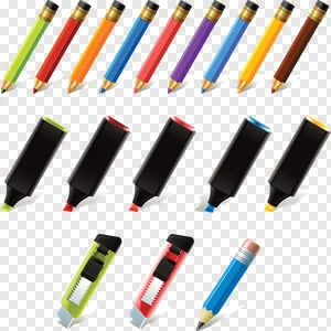 Stationary icons collection 3d multicolored realistic design, png PNG image