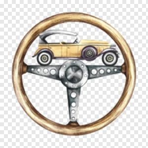 Vintage car and retro steering wheel. A watercolor illustration made by hand. Isolate. Great for stickers, prints, postcards and badges. Pro PNG PNG image