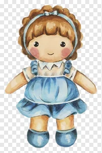 Watercolor Rag Doll PNG - Cute Vintage Toy Illustration PNG image