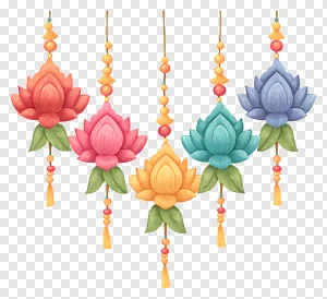 Vibrant Hanging Lotus Flower Decorations PNG | Colorful Indian & Thai Festival Garland Clip Art Free Download PNG image