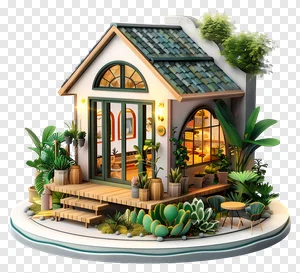 Cozy Cottagecore House with Plants - Free PNG PNG image