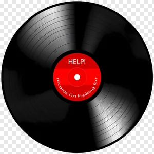 HELP! Records I'm Looking For" Vintage Black Vinyl LP PNG - Retro Music Disk with Red Label for Free Download PNG image