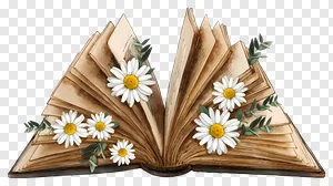 Free Vintage Open Book with Daisies PNG | Watercolor Floral Illustration | Transparent Nature Download PNG image