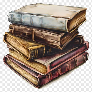 Old Books Stack PNG Free Download: Watercolor Vintage Books Illustration for Education & History Projects PNG image