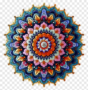 Vibrant Multicolored Floral Mandala PNG - Intricate Sacred Geometry Art with Blue, Orange & Pink Hues - Free Spiritual Design Download PNG image