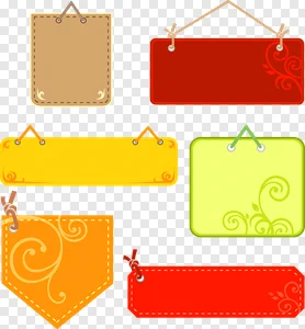 Colorful Blank Tags & Labels PNG Bundle: Retro Price, Gift & Sale Tag Templates with Swirl Decor - Free Download PNG image