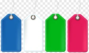 Colorful Price Tags PNG Bundle with Security Fasteners | Free Blank Retail Labels, Product Tags & Discount Templates in Blue, White, Green, Pink PNG image
