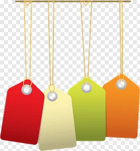 Free PNG: Colorful Hanging Price Tags & Labels for Sales, Discounts & Marketing – Red, Green, Orange, Beige Blank Tags with Transparent Background PNG image