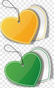 Glossy Heart Tags PNG Set - Yellow & Green Love Labels for Gifts, Sales & Promotions | Free Download PNG image