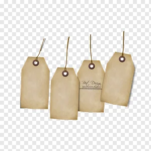 Set of 4 Vintage Brown Hanging Tags PNG - Distressed Paper Labels & Best Design Element PNG image