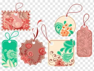Vintage Floral & Paisley Decorative Tags PNG - Free Printable Labels & Ornate Gift Tags Collection PNG image