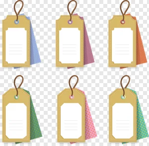 Colorful Decorative Tags PNG Collection: Blank Craft Labels with Striped & Polka Dot Fabric Accents | Free Download for Scrapbooking & Design PNG image