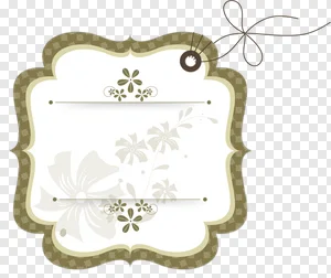 Elegant Vintage Floral Label PNG | Rustic Decorative Tag with Bow & Ornate Patterned Border | Free Download Blank Frame PNG image