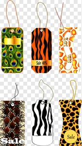Exotic Animal Print Sale Tags PNG Collection – Free Download Price Labels with Tiger, Zebra, Leopard, Peacock, Giraffe, Snake Patterns for Discounts & Promotions PNG image