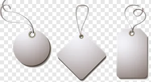 Free Blank Price Tags PNG - Versatile White Labels with Strings (Round, Diamond, Rectangle) for Sales & Design PNG image