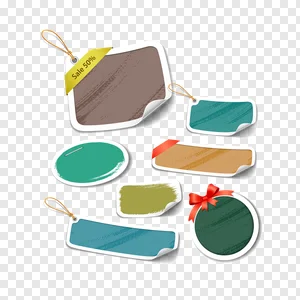 Free Download: Grunge Sale Tags & Discount Labels PNG Set - Textured Stickers with Peeling Corners & Ribbons PNG image