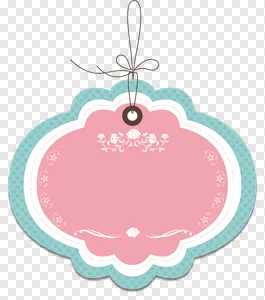 Free Elegant Pink & Blue Floral Decorative Tag PNG - Vintage Shabby Chic Label Frame with Twine Bow & Eyelet. Perfect for gifts, crafts, and digital design projects. PNG image