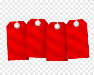 Free PNG: 4 Red Striped Hanging Sale Tags & Discount Labels - Download Blank Price Tags for Promotions, E-commerce & Marketing PNG image