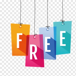 Free PNG: Colorful Hanging 'FREE' Tags | Modern Flat Design Sale & Discount Label Vector PNG image