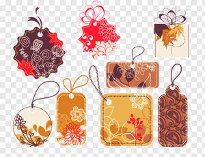 Free PNG Vector Decorative Tags Collection: Floral, Autumn Leaves & Paisley Gift Labels | Download Beautiful Rustic Design Elements PNG image