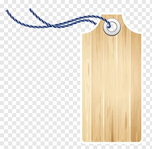 Free Transparent PNG: Realistic Wooden Tag with Blue Rope & Metal Eyelet – Perfect for Labels, Price Tags, & Rustic Designs PNG image