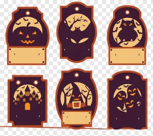 Spooky Halloween Gift Tags PNG Pack: Jack-o'-Lantern, Haunted House, Owl & Bat Labels - Free Vector Download PNG image