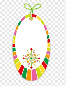 Vibrant Colorful Oval Gift Tag PNG with Festive Design & Green Bow - Free Download PNG image