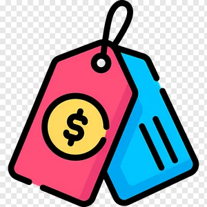 Free PNG: Modern Pink & Blue Price Tags Icon with Dollar Sign for Sales, Discounts, E-commerce & Retail Deals PNG image