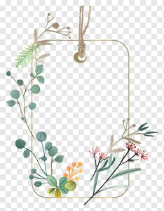 Free Watercolor Botanical Tag PNG | Elegant Floral Greenery Frame with Golden Border PNG image
