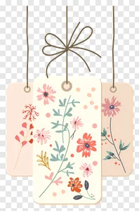 Charming Floral Hanging Tags PNG: Free Download of Botanical Gift Labels & Whimsical Flower Illustrations PNG image