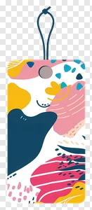 Vibrant Abstract Art Design Tag PNG | Modern Colorful Label with Organic Shapes & Playful Patterns Free Download PNG image
