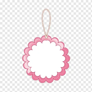 Cute Pink Scalloped Tag PNG - Blank Round Decorative Label with Stitching & String Loop - Free Download PNG image