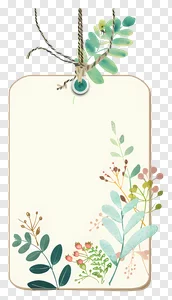Free Watercolor Floral Gift Tag PNG | Elegant Botanical Label with Green Leaves, Berries & Twine | Transparent Background PNG image
