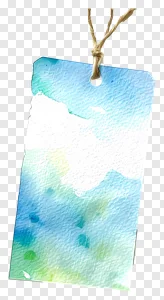 Free Watercolor Tag PNG with Rope - Blank Blue Green Gradient Paper Label for Gifts, Prices & Notes PNG image