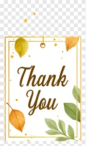 Watercolor Thank You Tag PNG with Golden Autumn Leaves & Elegant Gold Border - Free Download PNG image