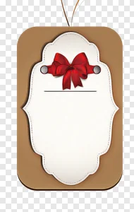 Elegant Blank Gift Tag PNG with Red Bow | Decorative Stitched Label Template Free Download PNG image