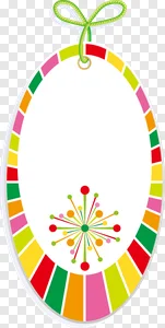 Vibrant Oval Gift Tag PNG with Colorful Radial Border, Green Bow & Festive Dot Burst - Free Download PNG image