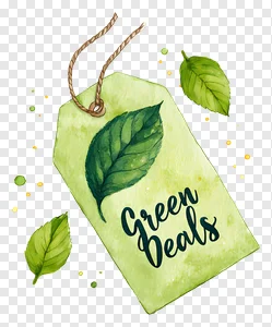 "Green Deals" Eco-Friendly Watercolor Price Tag PNG with Leaves | Free Nature-Inspired Discount Label Download PNG image