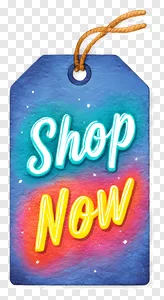 Vibrant 'Shop Now' Call to Action Tag PNG - Free Download for Marketing, Sales & Retail Promotions | Eye-catching Neon Style Textured Label PNG image