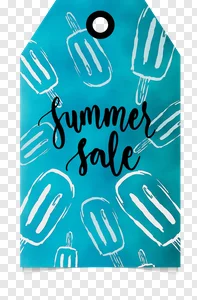 Free Summer Sale Tag PNG: Vibrant Blue Watercolor Popsicle Promotion Label PNG image