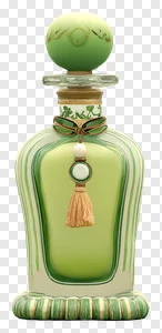 Elegant Green Decorative Perfume Bottle PNG | Vintage Glass Decanter with Tassel & Gold Accents Free Download PNG image