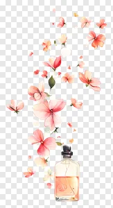 Aesthetic Watercolor Perfume Bottle PNG with Delicate Pink Floral Cascade – Transparent Fragrance Art preview