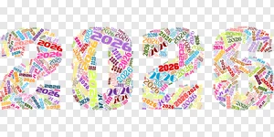Vibrant 2026 Word Cloud PNG: Colorful New Year Typography & Future Year Numbers Design PNG image