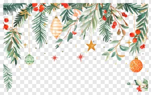 Watercolor Christmas Decorations PNG - Festive Holiday Garland PNG image