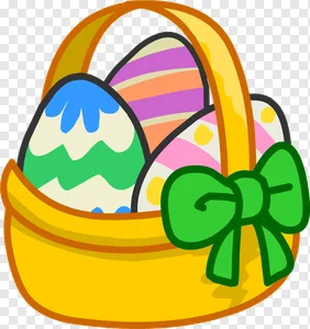 Colorful Cartoon Easter Basket with Decorated Eggs PNG - Free Download PNG image