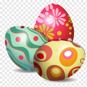 Vibrant Decorative Easter Eggs PNG – Colorful Floral & Polka Dot Holiday Eggs Free Download PNG image