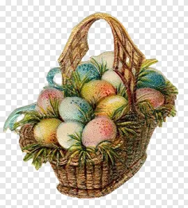 Vintage Easter Basket with Colorful Eggs PNG PNG image