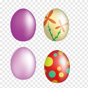 Colorful Easter Eggs PNG Pack: Decorated, Polka Dot, Floral, & Gradient Purple Eggs Free Download PNG image