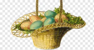 Vintage Easter Basket PNG - Colorful Eggs & Wicker Design PNG image