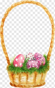 Free Watercolor Easter Basket Frame PNG with Decorated Eggs - Holiday Border PNG image — free transparent PNG download